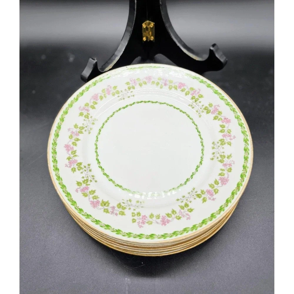 Set/5 Antique Soa GDA Limoges Hand Painted Purple Flower Bread Butter Plate 6.5